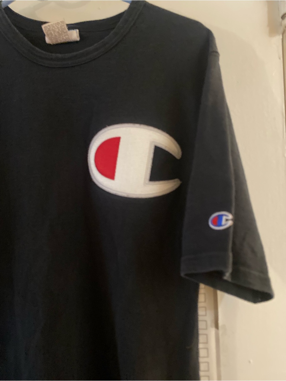 Champion Black Short-Sleeve Tee with Red & White Logo Patch - Picture 2 of 3